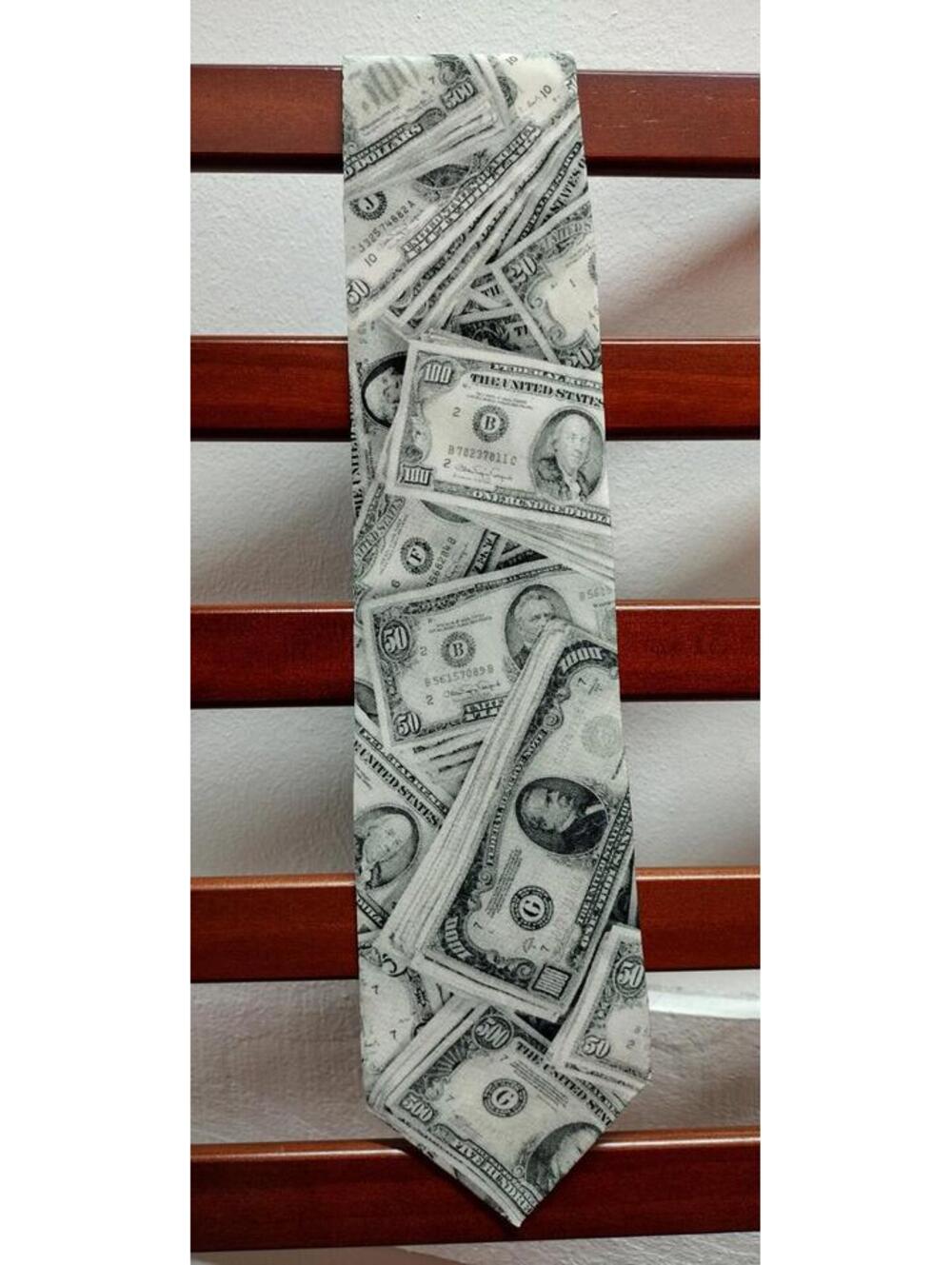 Ralph Marlin 1994 Tie U.S. MONEY USA DOLLARS Polyester Vintage NWT deadstock 90s
